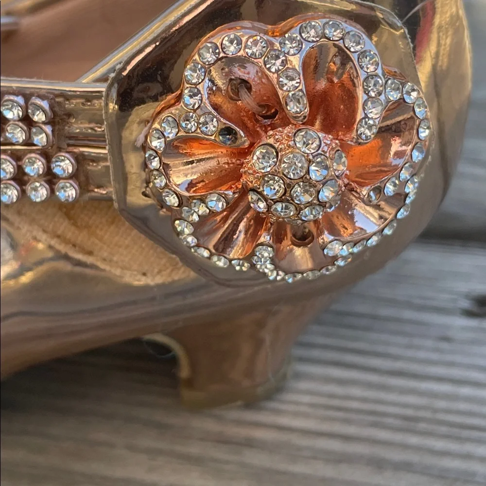 Girls Link Rose Gold Patent Mary Jane Dress Shoes Size 10
